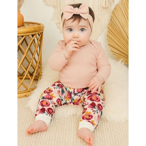 CHICK PEA Outfit 3-6M Baby Girl Long-sleeve Pants Rose Matching 2-piece Set - Picture 1 of 7